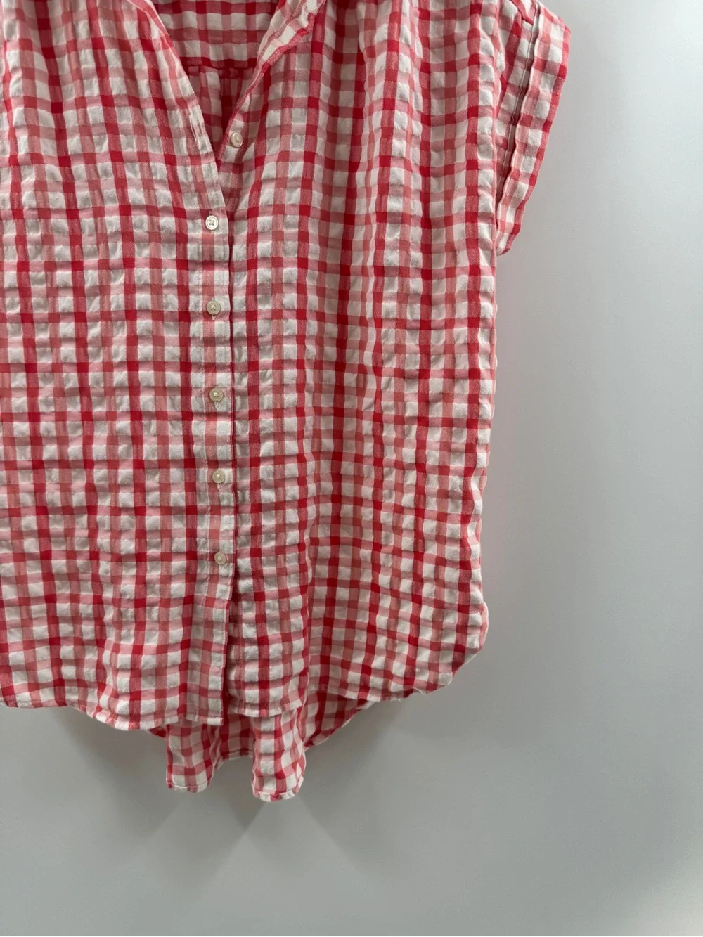 LOFT Red Gingham Button Down Top Women's Small Tie Front Blouse - Picture 3 of 9